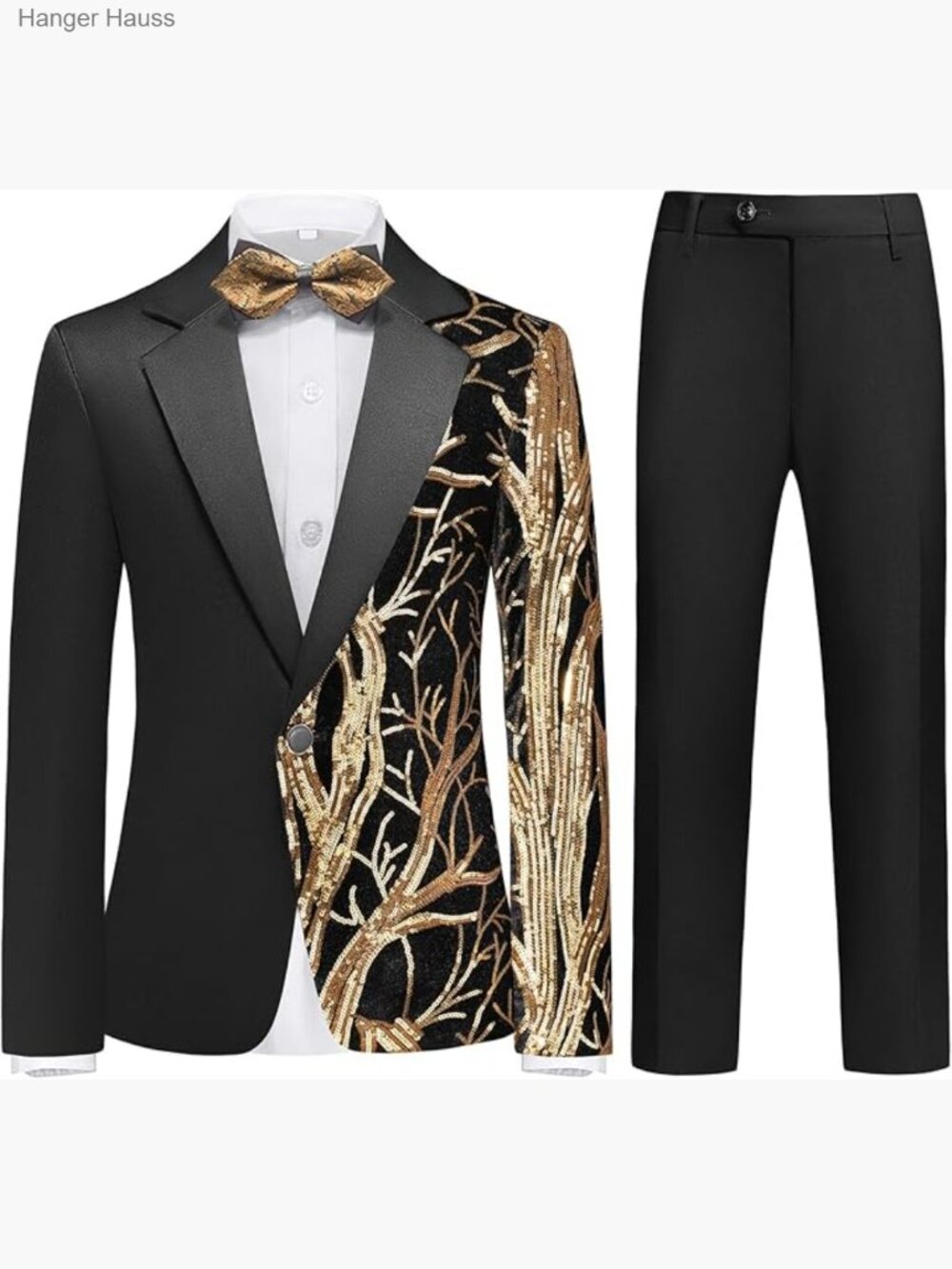 Boys Tuxedo Suit Set Sequin Blazer 2 Piece Satin Jacket Black Pants Kids Teen